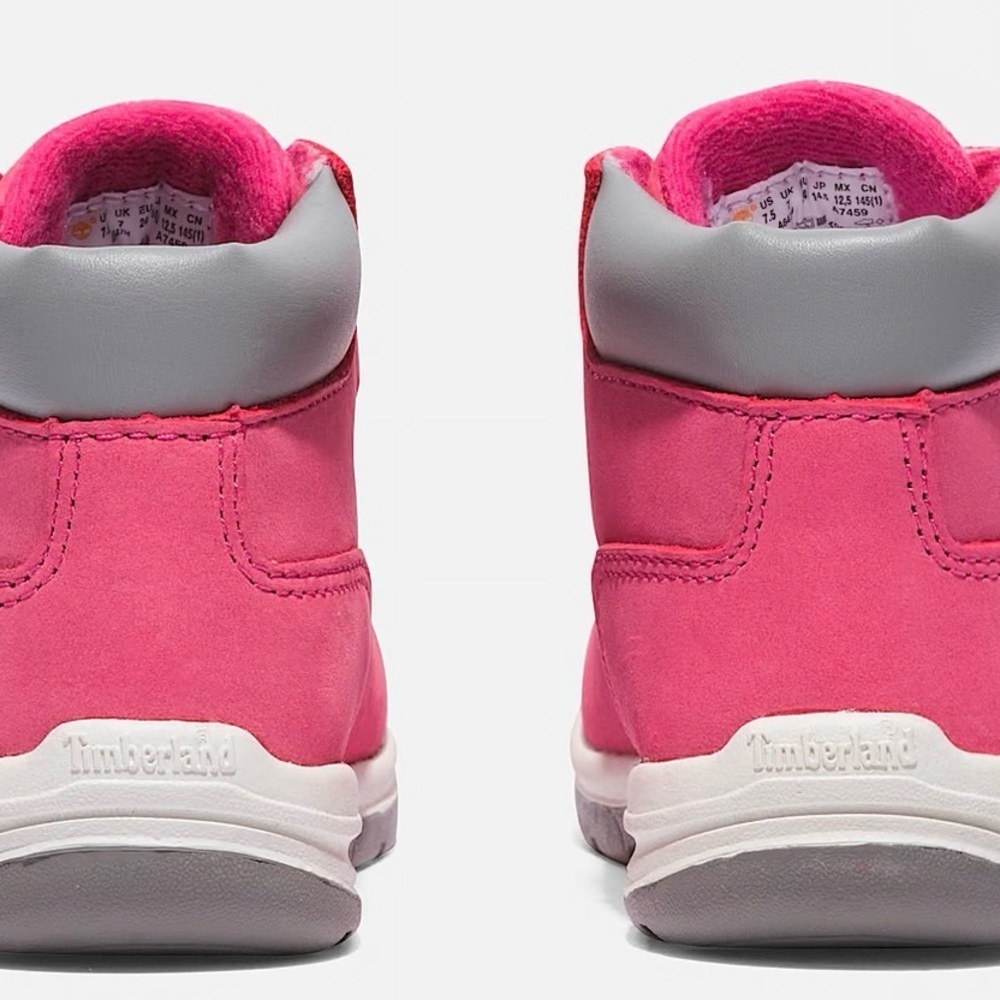 Timberland Kids Bright Pink and Gray Boots - Picture 5 of 8